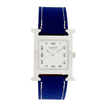 HERMES Stainless Steel Epsom 26mm Heure H Hour Quartz Watch Bleu Electrique