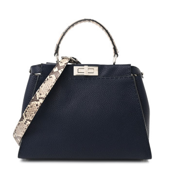 FENDI Cuoio Romano Snakeskin Selleria Medium Peekaboo Iconic Satchel Blue Notte