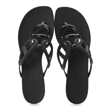 HERMES Rubber Womens Egerie Sandals 37 Black