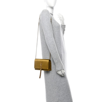 SAINT LAURENT Satin Small Classic Monogram Kate Tassel Satchel Sahara Beige