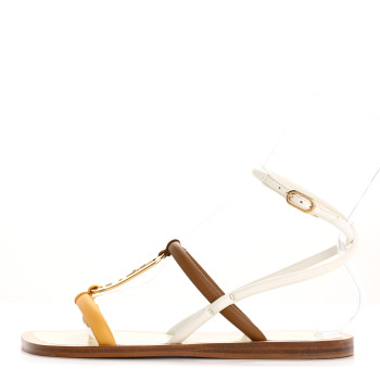 FENDI Nappa Fendi O'Lock Gladiator Flat Sandals 37 Semolina Sabbia White