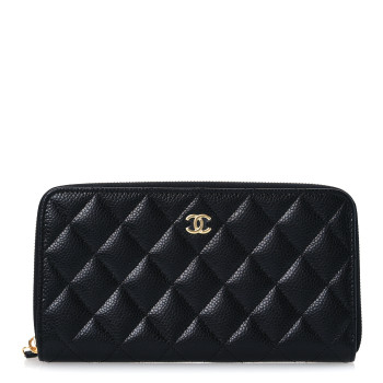 CHANEL Caviar Quilted Large Gusset Zip Around Wallet Black