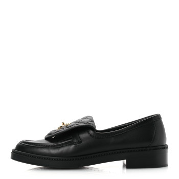 CHANEL Lambskin Quilted CC Turnlock Loafers 37.5 Black