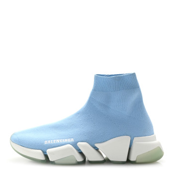 BALENCIAGA Technical 3D Recycled Knit Bi-Color Womens Speed 2.0 Transparent Sole Sneakers 39 Blue White Transparent Blue