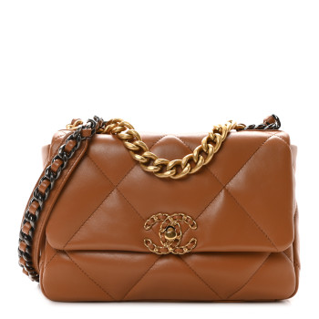 CHANEL Lambskin Quilted Medium Chanel 19 Flap Brown