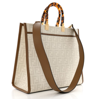 FENDI Glazed Fabric Plexiglass FF Logo Bikini Girls Medium Fendi Sunshine Shopper Tote Bianco Perla Multicolor Miele Scuro