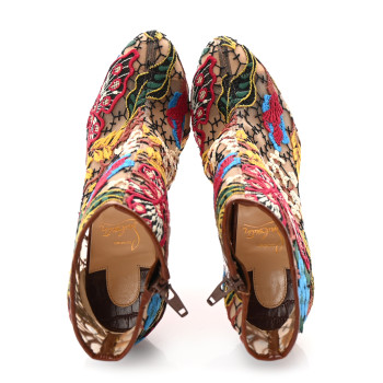 CHRISTIAN LOUBOUTIN Mesh Guipure Wax Lace Calfskin Embossed Miss Tennis 100 Ankle Boots 36.5 Multicolor