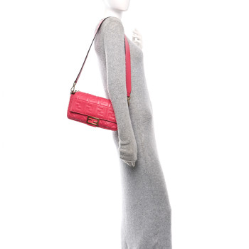 FENDI Nappa FF 1974 Embossed Baguette Lampone