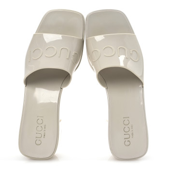 GUCCI Rubber Gucci Logo Womens Platform 20/60mm Slide Sandals 35 Mystic White