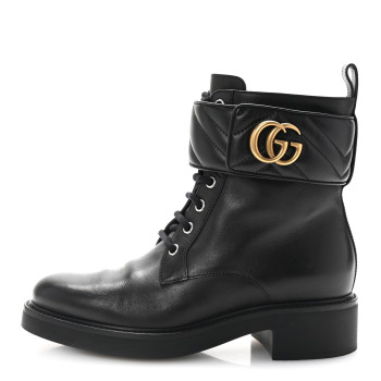 GUCCI Flores Calfskin Nappa Matelasse GG 40mm Ankle Boots 37.5 Black