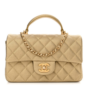 CHANEL Metallic Caviar Quilted Mini Top Handle Rectangular Flap Gold