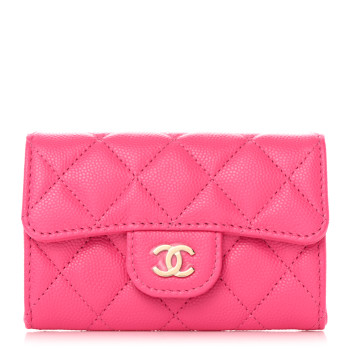 CHANEL Caviar Quilted Flap Card Holder Wallet Pink