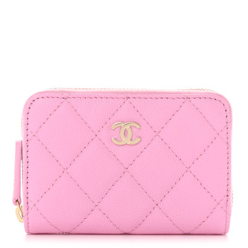 CHANEL Caviar Quilted Zip Coin Purse Pink
