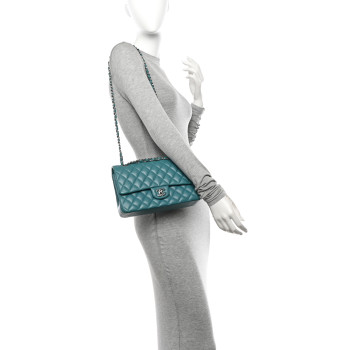 CHANEL Lambskin Quilted Medium Double Flap Light Blue