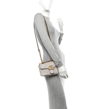 GUCCI Calfskin Matelasse Small GG Marmont Shoulder Bag Light Grey