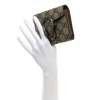 GUCCI GG Supreme Monogram Dionysus Card Case Wallet Beige Taupe
