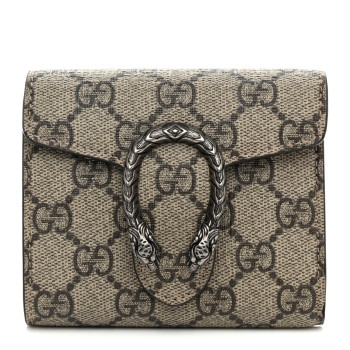 GUCCI GG Supreme Monogram Dionysus Card Case Wallet Beige Taupe