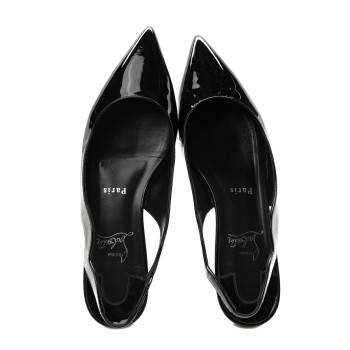 CHRISTIAN LOUBOUTIN Patent Hot Chickita Slingback Flats 38.5 Black