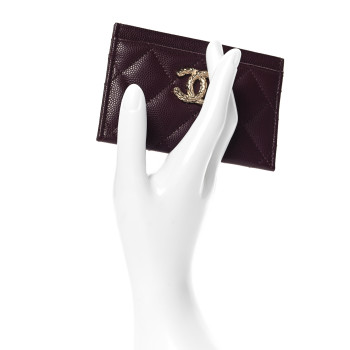 CHANEL Caviar Quilted Chain Embossed CC Card Holder Dark Burgundy