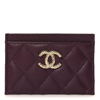 CHANEL Caviar Quilted Chain Embossed CC Card Holder Dark Burgundy