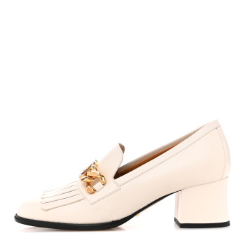 GUCCI Malaga Kid Interlocking G Fringe 55mm Loafer Pumps 39 Mystic White