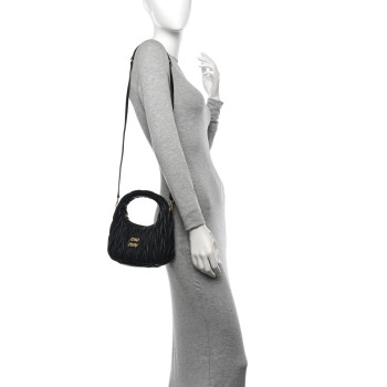 MIU MIU Nappa Matelasse Small Wander Hobo Black
