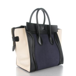 CELINE Velluto Calfskin Mini Tri-Color Luggage Navy