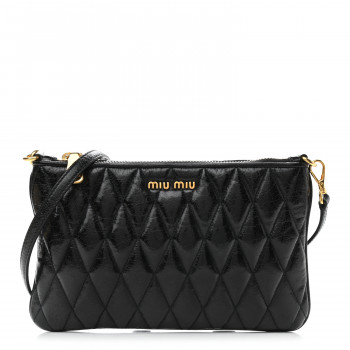 ミヌ MIU MIU Vitello Shine Trapu Zip Crossbody Bag Black 952820