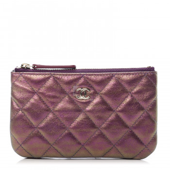 CHANEL Iridescent Lambskin Quilted Small Cosmetic Case Purple