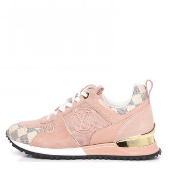 LOUIS VUITTON Suede Damier Azur Run Away Sneakers 38 Pink