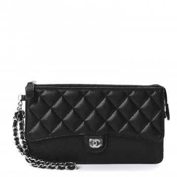 CHANEL Caviar Quilted Classic Pouch With Handle Black