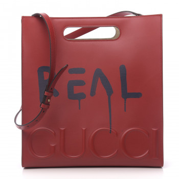 GUCCI Calfskin GucciGhost Real Medium XL Tote Hibiscus Red