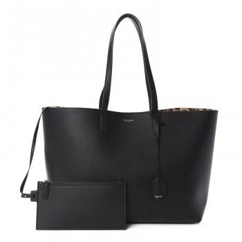 SAINT LAURENT Calfskin Large Leopard Print Shopping Tote Black SAINT LAURENT Calfskin Large Leopard Print Shopping Tote Black