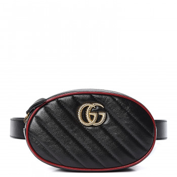 GUCCI Azalea Calfskin Matelasse Diagonal Torchon GG Marmont Belt Bag 75 30 Black Romantic Cerise