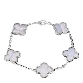 VAN CLEEF & ARPELS 18K White Gold Chalcedony 5 Motifs Vintage Alhambra Bracelet