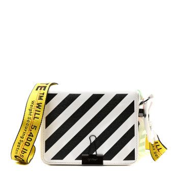OFF-WHITE Saffiano Striped Mini Diag Binder Clip Bag White Black