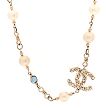 CHANEL Crystal Pearl CC Choker Necklace Gold Multicolor