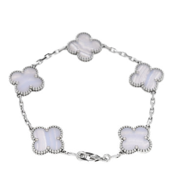VAN CLEEF & ARPELS 18K White Gold Chalcedony 5 Motifs Vintage Alhambra Bracelet