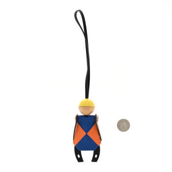 HERMES Chevre Mysore Barenia Jockey Bag Charm Black Bleu France Orange Fauve