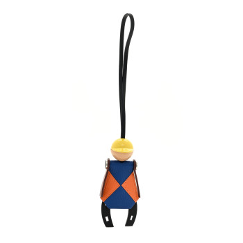 HERMES Chevre Mysore Barenia Jockey Bag Charm Black Bleu France Orange Fauve