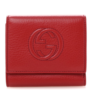 GUCCI Pebbled Calfskin Soho Compact Flap Wallet Red