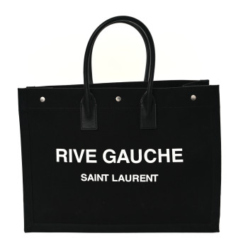 SAINT LAURENT Linen Calfskin Rive Gauche Tote Black