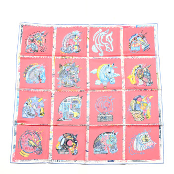 HERMES Silk Chevaloscope Scarf 90 Rose Bleu Multicolor