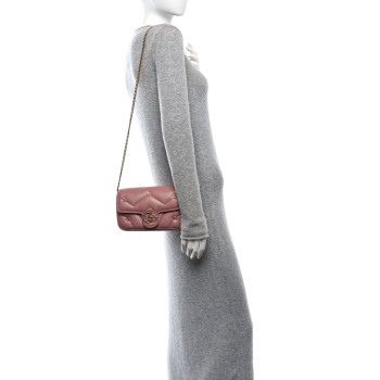 GUCCI Calfskin Matelasse Double G Studs Mini Torchon GG Marmont Shoulder Bag Porcelain Rose