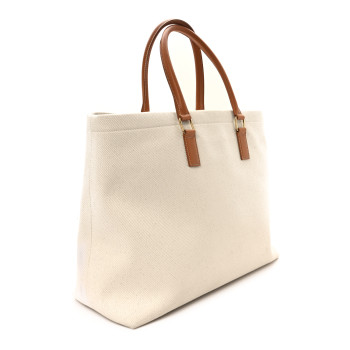 CELINE Canvas Calfskin Horizontal Cabas Natural Tan