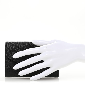 SAINT LAURENT Grain De Poudre Matelasse Chevron Small Monochrome Monogram Envelope Wallet Black