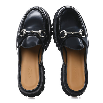 GUCCI Magnum Calfskin Womens Horsebit Platform Mules 36 Black