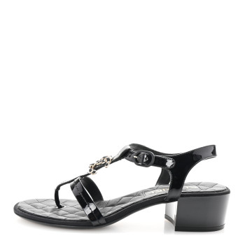 CHANEL Patent CC Logo Thong Sandals 37 Black