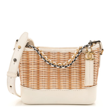 CHANEL Rattan Calfskin Small Gabrielle Hobo Beige Ivory