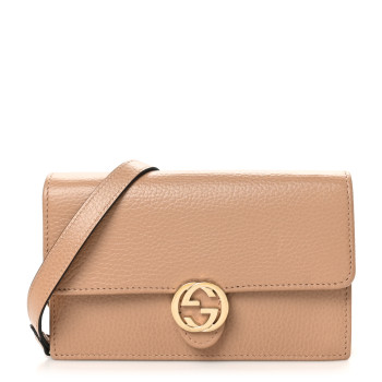 GUCCI Dollar Calfskin Interlocking G Chain Wallet Camelia